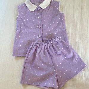 Girls' Lavender Polka Dot Pajama Set with White Collar
